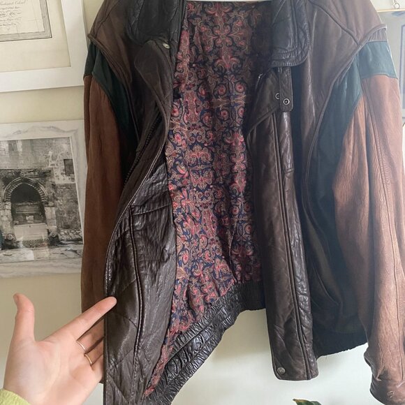 Cool oversized 90's leather jacket - caramel brown - Picture 2 of 6